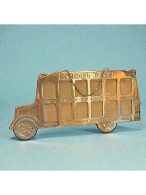 Vtg 1980s Price Products Solid Brass School Bus Picture Frame K-12 School Days